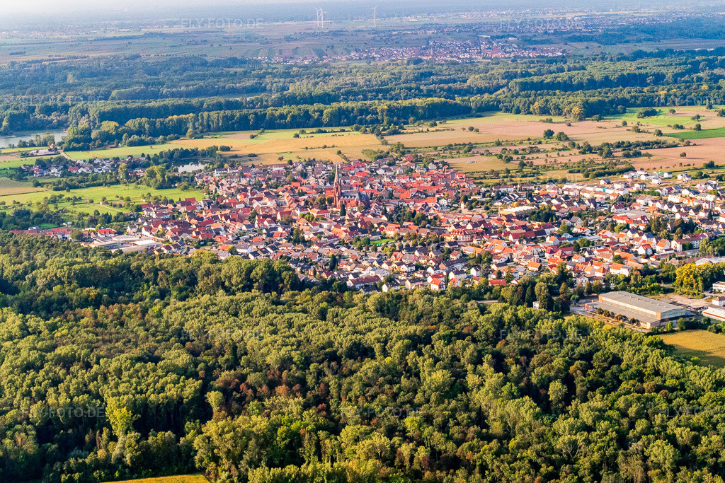 Luftbild: Ortsansicht von Süden im Ortsteil Rheinsheim in Philippsburg im Bundesland Baden-Württemberg in Deutschland. Foto: P1000789.jpg vom 14.09.2014 durch Werner Riehm/FLY-FOTO.de – Auflösung des Originals: 5472 x 3648 px