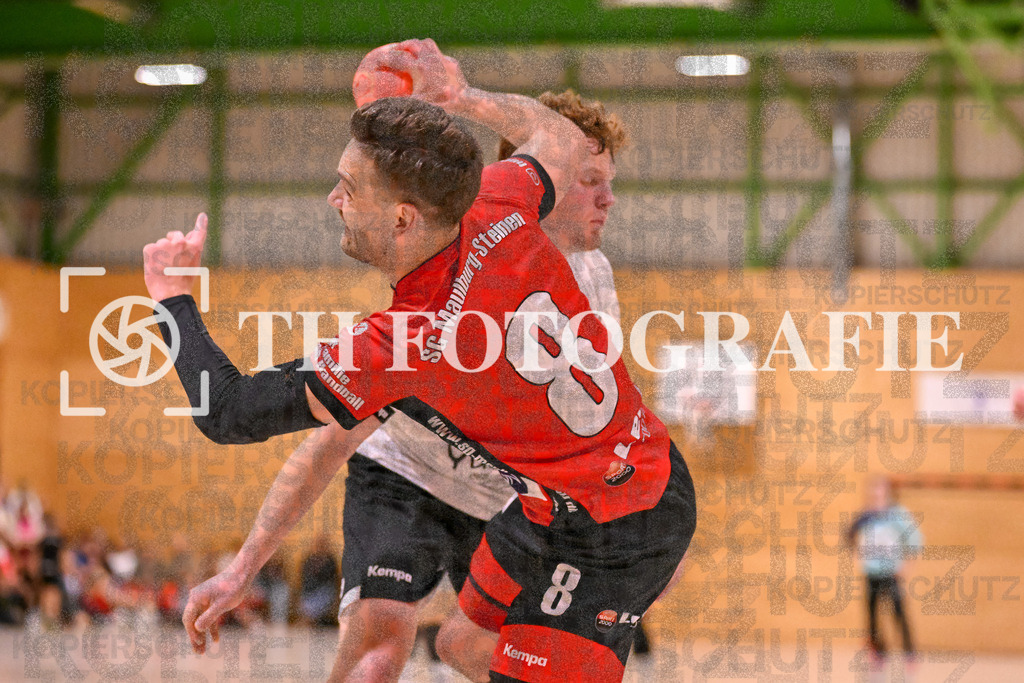 GER, SG Maulburg/Steinen - HSG Dreiland, Handball, Landesliga Suedbaden, 4. Spieltag, Saison 2024/2025, 12.10.2024 | Jakob Tiedtke (SG Maulburg/Steinen, #08) im DuellGER, SG Maulburg/Steinen - HSG Dreiland, Handball, Landesliga Suedbaden, 4. Spieltag, Saison 2024/2025, 12.10.2024Foto: TH Fotografie/Thomas Hess