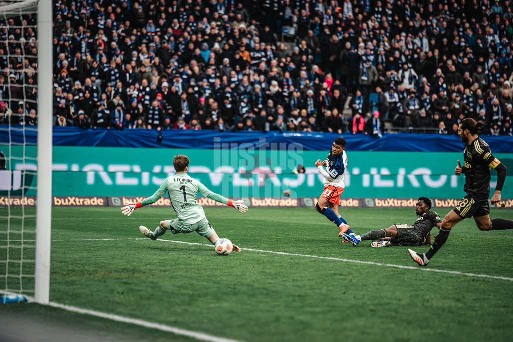 Fußball | Männer | Saison 2025/2026 | 1. Fußball-Bundesliga | 22. Spieltag | Hamburger SV vs. 1. FC Union Berlin | 14.02.2026 | Tor von Ransford-Yeboah Königsdörffer (#11, HSV)