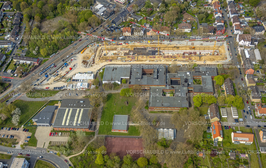 Bochum230403626 | Luftbild, Schulzentrum Gerthe, Anne-Frank-Realschule, Heinrich-von-Kleist-Schule, Heinrichstraße, Baustelle für Neubau, Gerthe, Bochum, Ruhrgebiet, Nordrhein-Westfalen, Deutschland