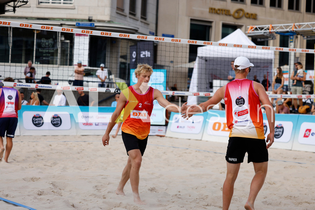 Obi BeachTour 2026 - Basel | BASEL, SWITZERLAND - JULY 18: JACOB HEJLSVIG PETERSEN (DEN) during the Obi BeachTour 2026 match between NAPIER / PETERSEN (DEN) and HAGENBUCH / HAUSSENER (SUI) at Barfüsserplatz on July 18, 2026 in Basel, Switzerland. - Realisiert mit Pictrs.com