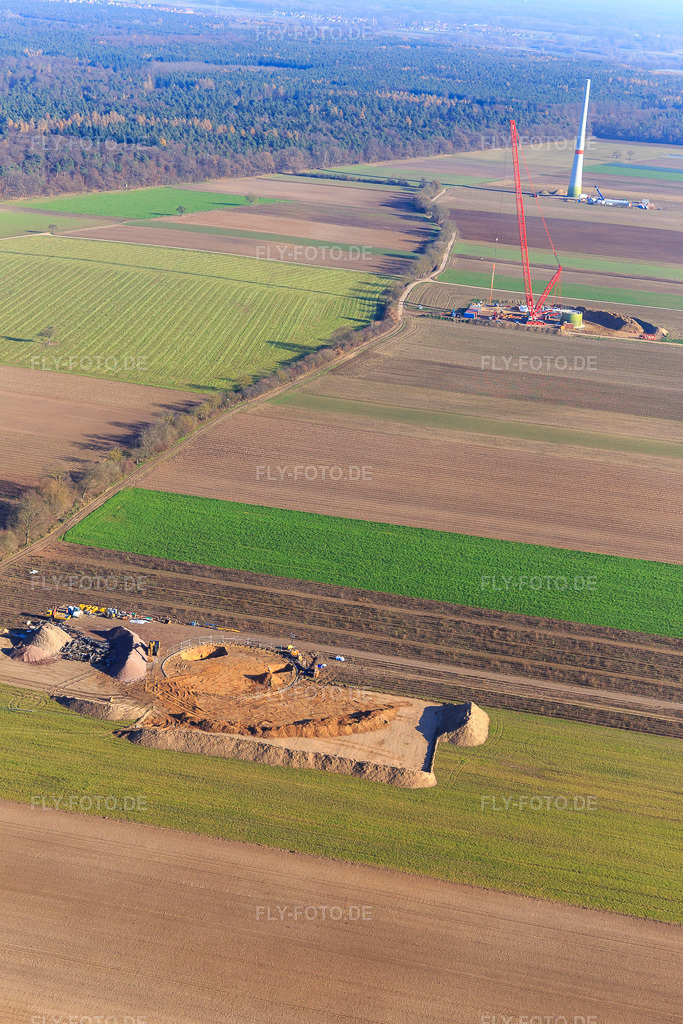 Luftbild: Baustelle Windrad Fundament in Hatzenbühl im Bundesland Rheinland-Pfalz in Deutschland. Foto: IMG_095911.jpg vom 03.12.2016 durch Werner Riehm/FLY-FOTO.de