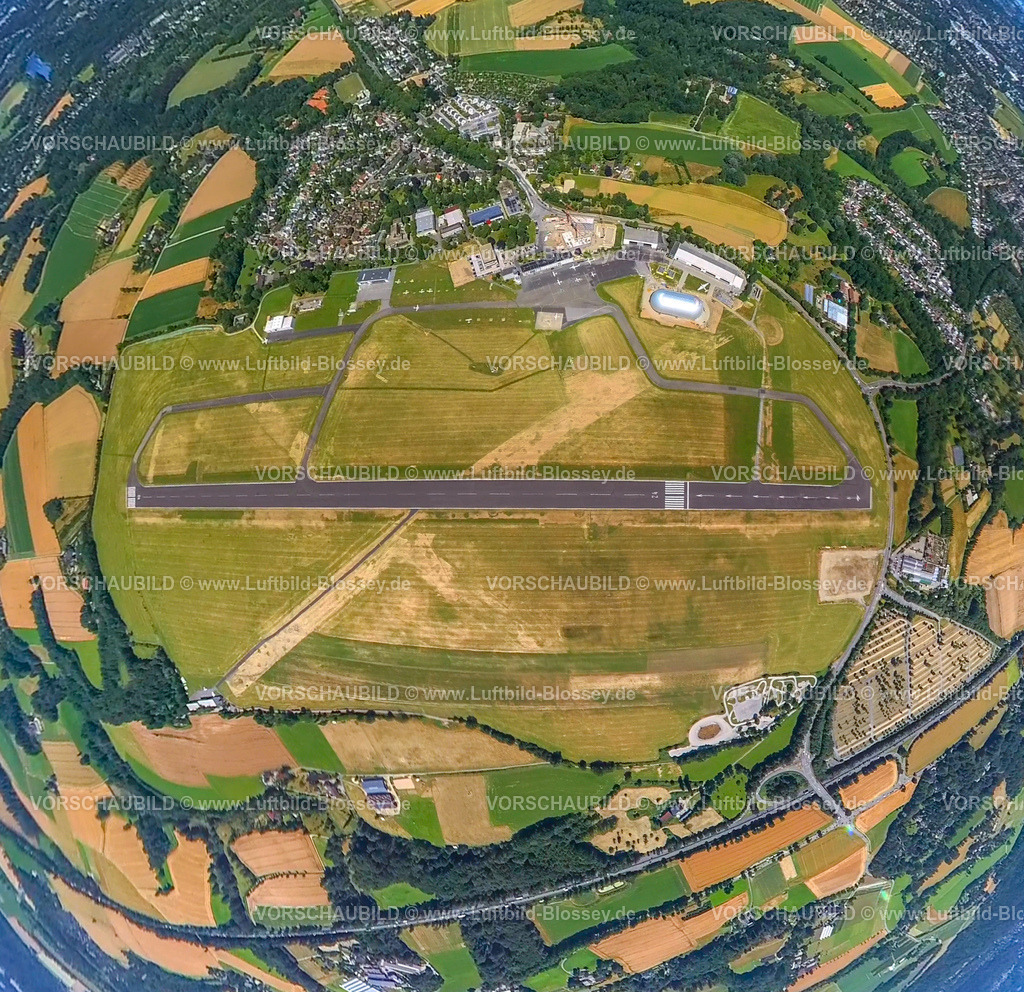 Muelheim230790008FlughafenEssenMuelheim | Luftbild, Flughafen Essen/Mülheim, Startbahn und Landebahn, Zeppelinhalle, Erdkugel, Fisheye Aufnahme, Fischaugen Aufnahme, 360 Grad Aufnahme, tiny world, Holthausen - Südost, Mülheim an der Ruhr, Ruhrgebiet, Nordrhein-Westfalen, Deutschland