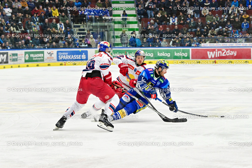 EC IDM WÄRMEPUMPEN VSV vs. EC Red Bull Salzburg | #19 Rowe Andrew EC Redbull Salzburg, #16 HANCOCK Kevin EC VSV, EC IDM WÄRMEPUMPEN VSV vs. EC Red Bull Salzburg, EC IDM WÄRMEPUMPEN VSV vs. EC Red Bull Salzburg am 17.01.2025 in Villach (Stadthalle Villach), Austria, (Photo by Bernd Stefan)
