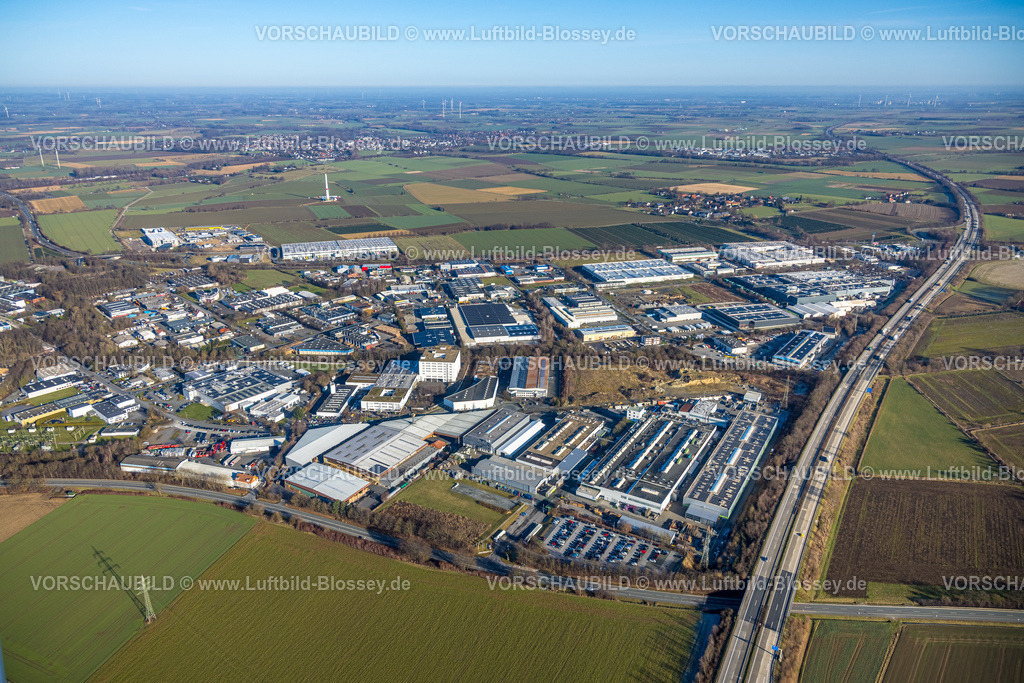 Soest260103989 | Luftbild, Gewerbegebiet Süd-Ost am Overweg an der Autobahn A44, hinten Gewerbegebiet Baustelle Wasserfuhr, ALSO Soest Elektrofachmarkt Opmünder Weg, Fernsicht, Müllingsen, Soest, Südwestfalen, Nordrhein-Westfalen, Deutschland