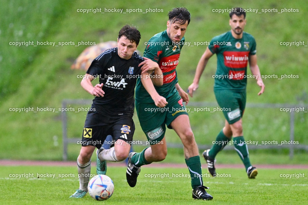 SV Rapid Lienz vs. URC Thal Assling | #9 Lukas Matthias Lassnig Rapid Lienz, #27 Dominik Klaus Kofler Thal Assling, SV Rapid Lienz vs. URC Thal Assling, SV Rapid Lienz vs. URC Thal Assling am 08.06.2024 in Lienz (Dolomiten Satadion), Austria, (Photo by Bernd Stefan)