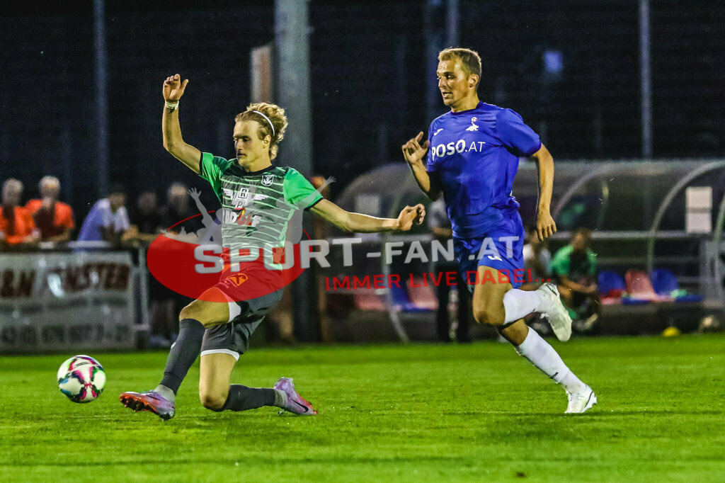 SAK Klagenfurt - VST Völkermarkt 4-5, Kärntner Liga 3. Runde | Luka Gajic (SAK Klagenfurt #14) Mario Kuester (VST Völkermark #11) SAK Klagenfurt - VST Völkermarkt 4-5 am 11.08.2023 in Klagenfurt
(SAK Sportpark), Austria, (Photo by Ernst Krawagner sport-fan.at) - Realisiert mit Pictrs.com