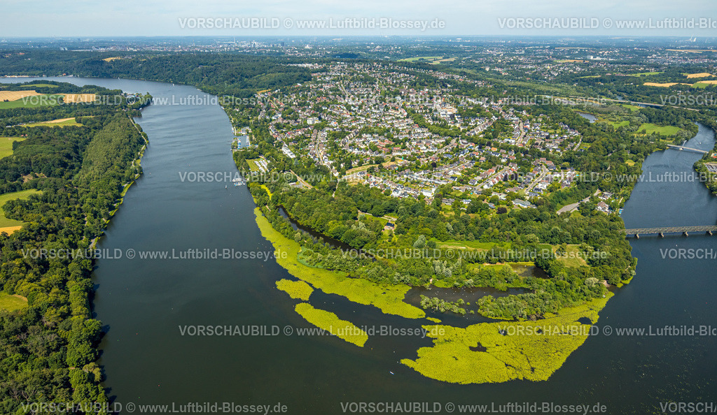 Essen230708176 | Luftbild, Ruhrschleife Heisinger Bogen, Vogelschutzgebiet, Ortsansicht Heisingen, Essen, Ruhrgebiet, Nordrhein-Westfalen, Deutschland