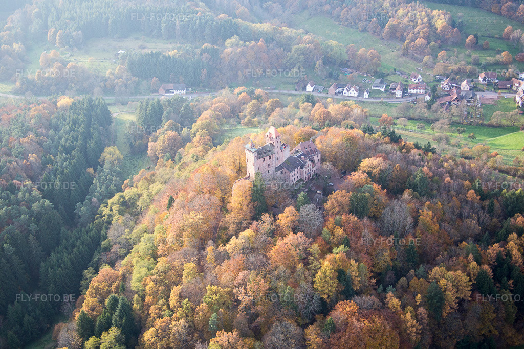 Luftbild: Erlenbach, Burg Berwartstein in Erlenbach bei Dahn im Bundesland Rheinland-Pfalz in Deutschland. Foto: IMG_076371.jpg vom 09.11.2014 durch Werner Riehm/FLY-FOTO.de