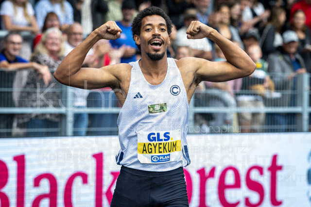 Deutsche Leichtathletik-Meisterschaften; Bochum-Wattenscheid, 26.07.2026 | Deutscher Meister über 400m Hürden: Emil Agyekum (SCC Berlin); Deutsche Leichtathletik-Meisterschaften am 26.07.2026 im Lorheide-Stadion, Bochum-Wattenscheid (Nordrhein-Westfalen).