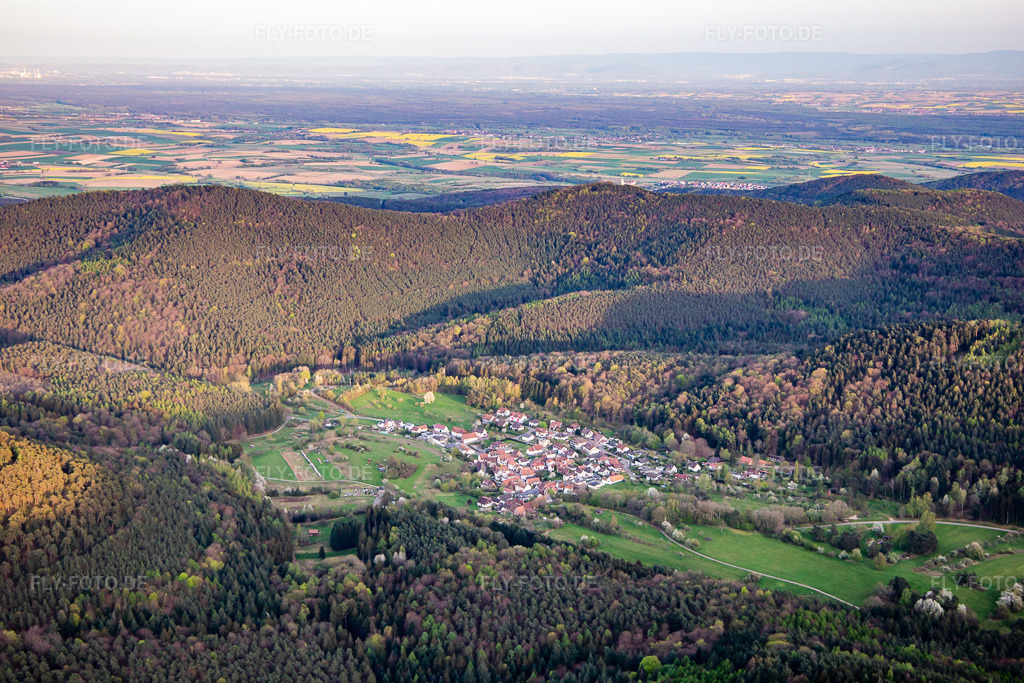 Luftbild: Ortsansicht von Nordwesten in Böllenborn im Bundesland Rheinland-Pfalz in Deutschland. Foto: IMG_140227.jpg vom 11.04.2024 durch Werner Riehm/FLY-FOTO.de