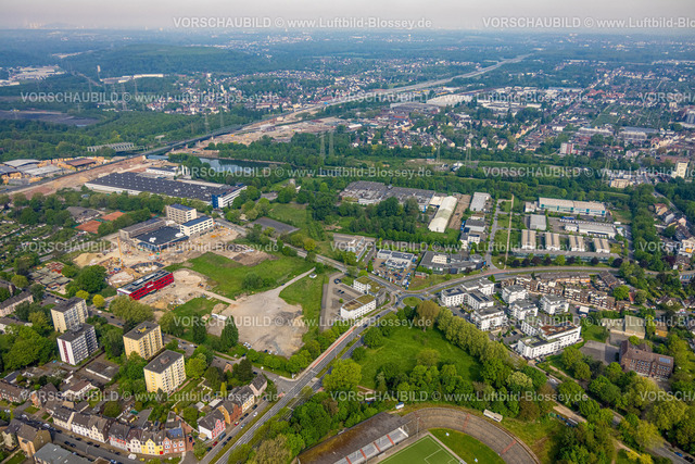 Herne240500240 | Luftbild, Baustelle mit Neubau Kaiserquartier, auch Quartier Kaiserstraße, zwischen Forellstraße und Lackmanns Hof, Sinterwerke GmbH am Rhein-Herne-Kanal, Hochhaussiedlung, Kindertagesstätte Lackmanns Hof, Baukau, Herne, Ruhrgebiet, Nordrhein-Westfalen, Deutschland