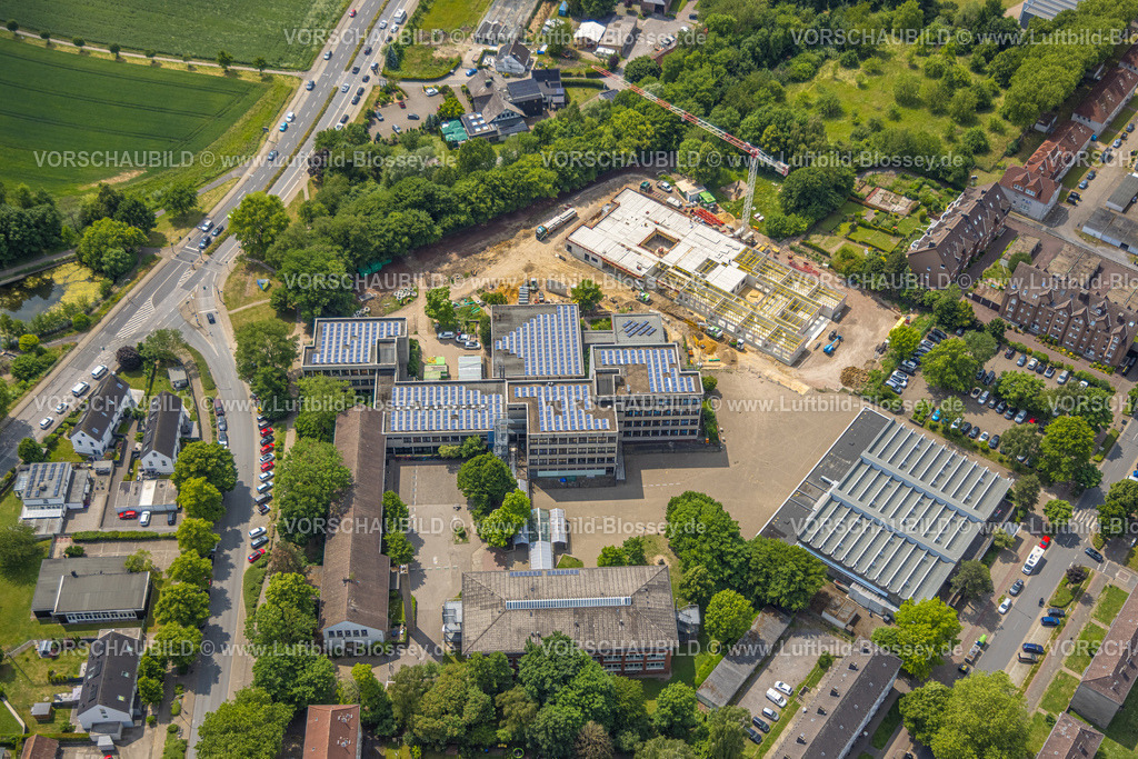 Herne250602041 | Luftbild, Mont-Cenis-Gesamtschule MCG, Baustelle mit Erweiterungsneubau Gebäudetrakt, Sodingen, Herne, Ruhrgebiet, Nordrhein-Westfalen, Deutschland