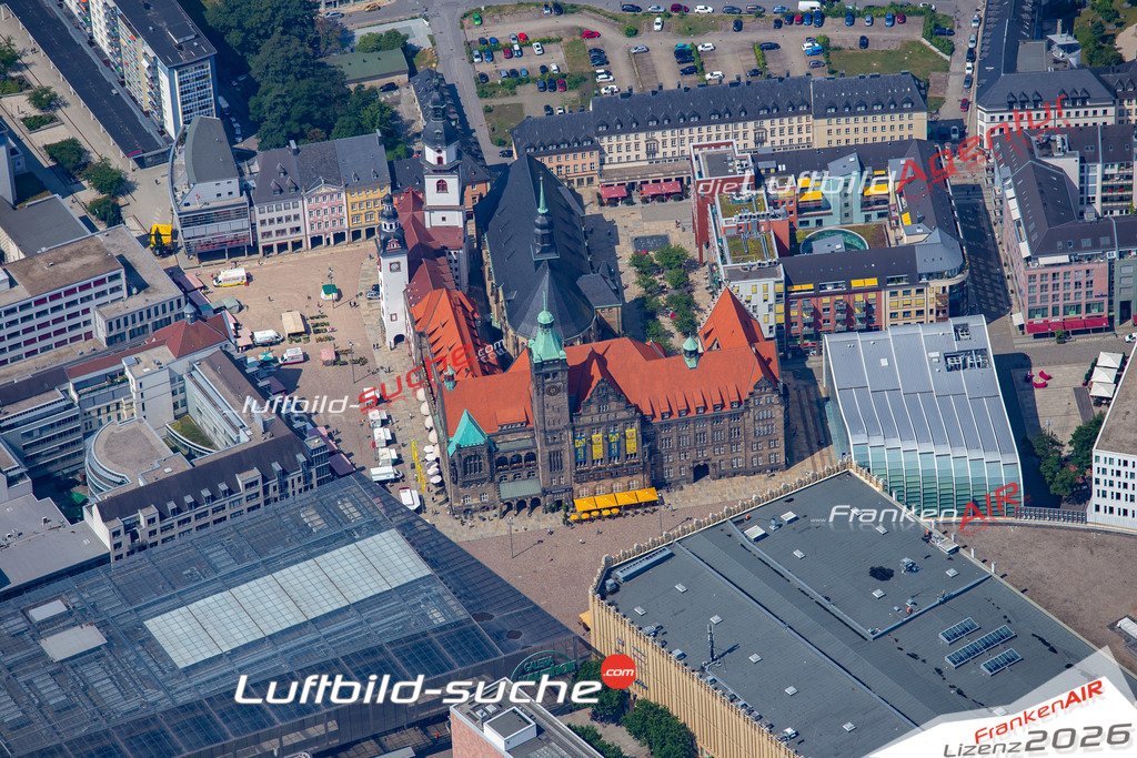 aktuelles Luftbild von Altes-rathaus Chemnitz - Luftaufnahme wurde 2018 von https://frankenair.de mittels Flugzeug (keine Drohne) erstellt.