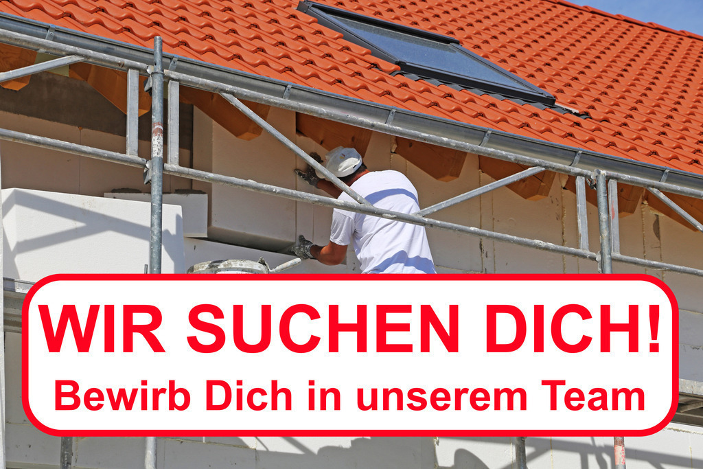 Maler gesucht (Vorlage) | Wir suchen Dich (Maler, Stuckateur): Text WIR SUCHEN DICH BEWIRB DICH IN UNSEREM TEAM  auf dem Bild eines Stuckateurs (Vorlage Mitarbeitersuche) - Realisiert mit Pictrs.com