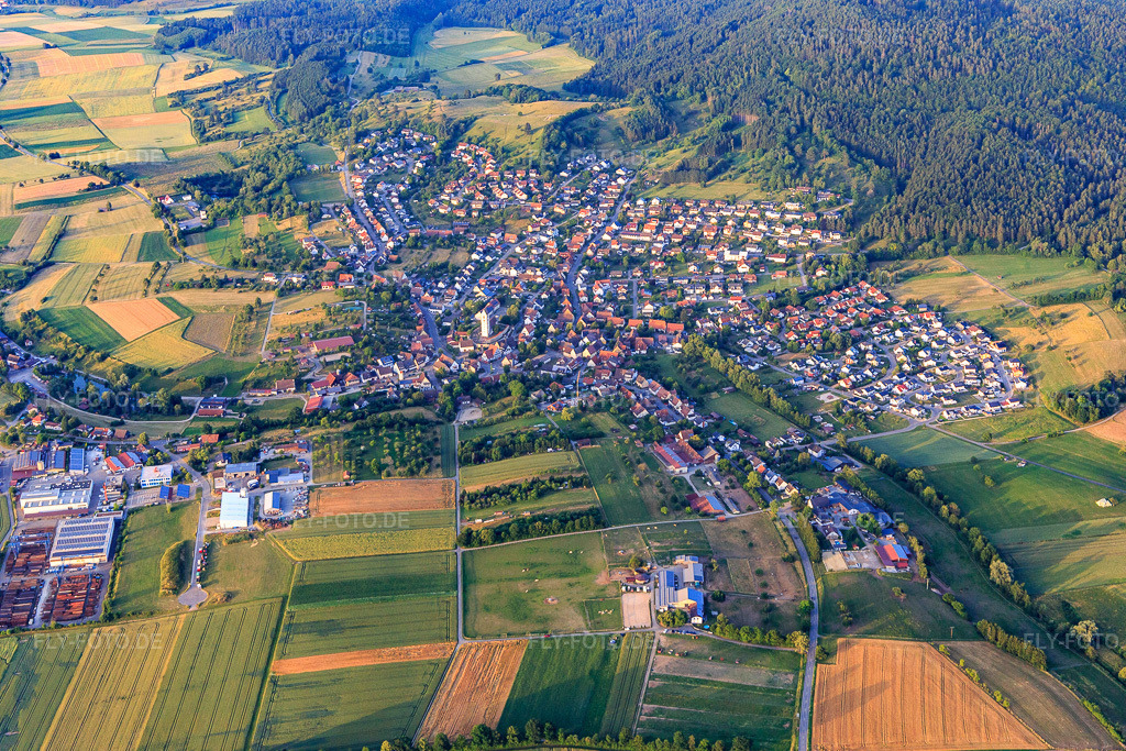 Luftbild: Dorfansicht aus Südosten im Ortsteil Bergfelden in Sulz im Bundesland Baden-Württemberg in Deutschland. Foto: IMG_148638.jpg vom 25.06.2025 durch Werner Riehm/FLY-FOTO.de