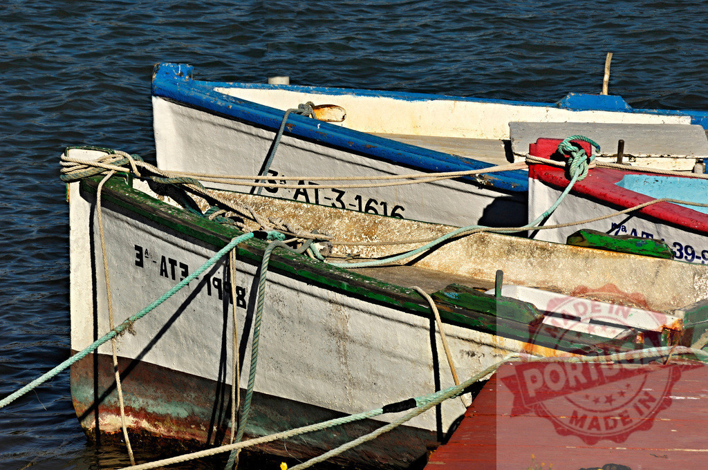 Fishing boats moored in a harbor water | Fishing boats moored to a dock with ropes, reflecting the maritime industry - Realized with Pictrs.com