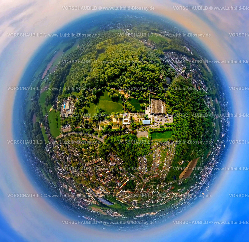 Herne240590012RevierParkSodingen | Luftbild, Gysenberg Revierpark, Hannibal Arena Herne Eissporthalle, Grünanlage, Erdkugel Erdkugel, Fisheye Aufnahme, Fischaugen Aufnahme, 360 Grad Aufnahme, tiny world, little planet, fisheye Bild, Börnig, Herne, Nordrhein-Westfalen, Deutschland