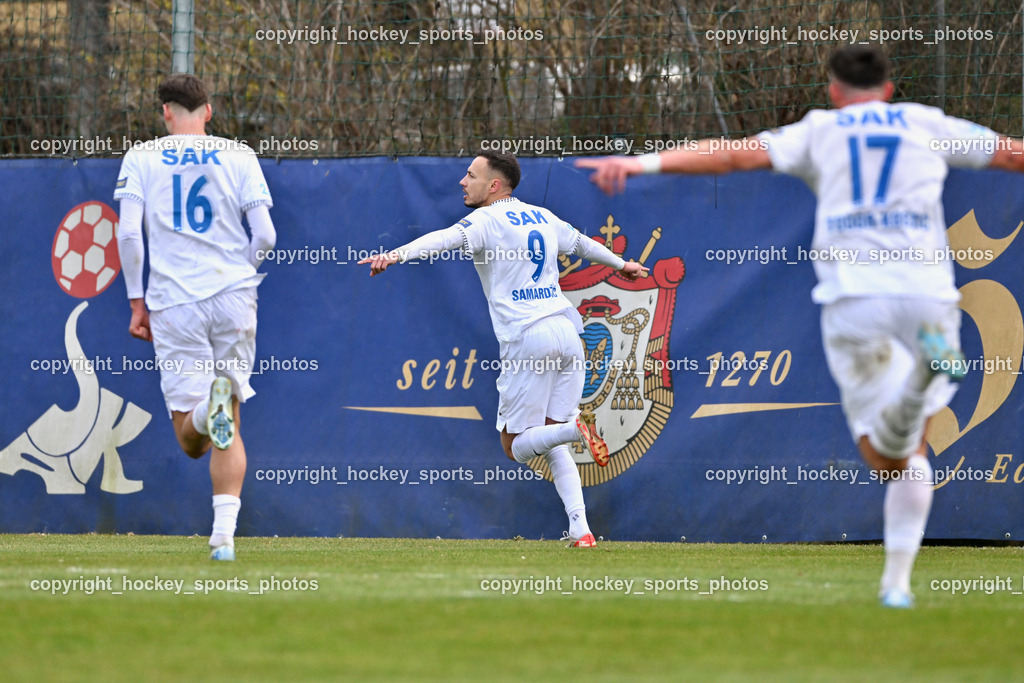 SAK vs. VST Völkermarkt | Jubel SAK Mannschaft, #11 Luka Jerin SAK, #9 Sinan Samardzic SAK, #17 Timo Todor-Kostic SAK, SAK vs. VST Völkermarkt, SAK vs. VST Völkermarkt am 21.03.2026 in Klagenfurt (Sportpark Welzenegg), Austria, (Photo by Bernd Stefan)