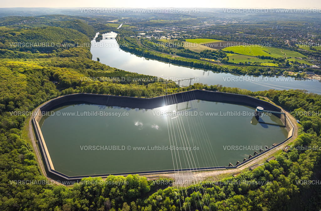 Herdecke240503362 | Luftbild, Speicherbecken des RWE Pumpspeicherkraftwerk Koepchenwerk am Hengsteysee, Herdecke, Ruhrgebiet, Nordrhein-Westfalen, Deutschland