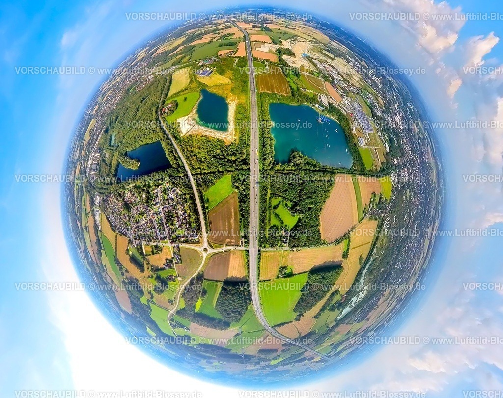 Beckum230891026 Tuttenbrocksee Friedrichhorst-topaz | Luftbild, Tuttenbrocksee, Steinbruch Friedrichhorst, Erdkugel, Fisheye Aufnahme, Fischaugen Aufnahme, 360 Grad Aufnahme, tiny world, Beckum,  Münsterland, Nordrhein-Westfalen, Deutschland