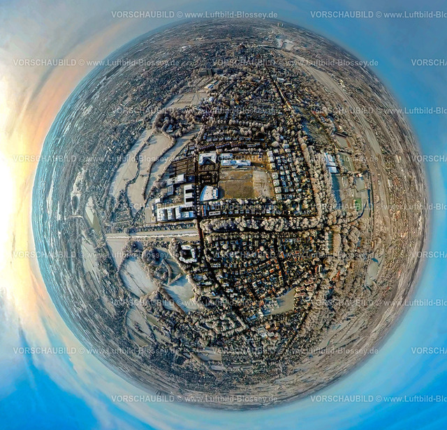 Hamm221290002Paracelsus | Luftbild von Hamm im Schnee, fisheye,  Uentrop, Hamm, Ruhrgebiet, Nordrhein-Westfalen, Deutschland