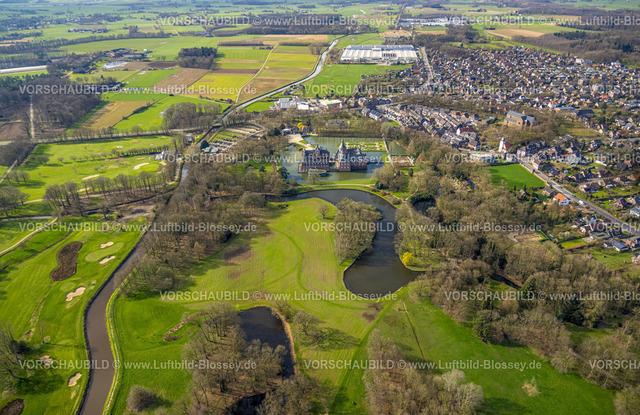 Isselburg240314084 | Luftbild, Schloss Wasserburg Anholt mit Schlosspark und Barockgarten, Restaurant Wasserpavillon, Fluss Issel, Anholt, Isselburg, Nordrhein-Westfalen, Deutschland