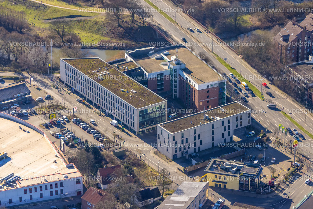 Luenen230204057 | Luftbild, Polizeiwache Lünen, Parkhaus Mersch, Lünen, Ruhrgebiet, Nordrhein-Westfalen, Deutschland