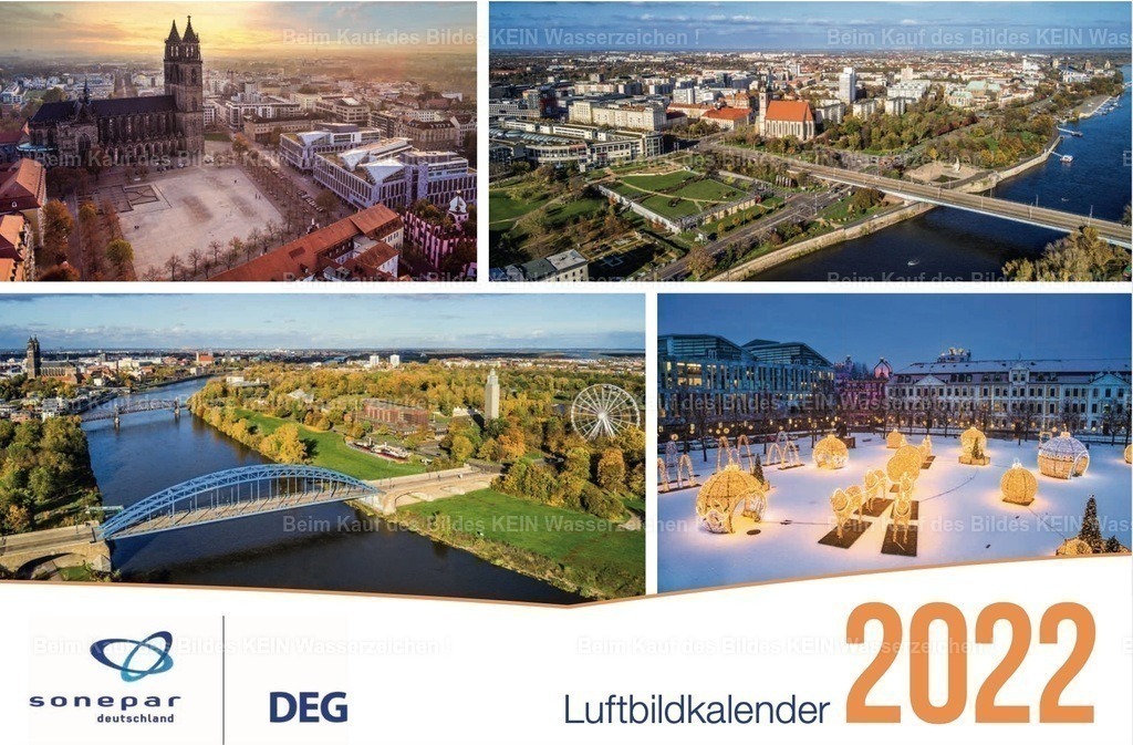 Luftbild Kalender Magdeburg Sachsen Anhalt Sonepar | Der Luftbildkalender Magdeburg oder Sachsen-Anhalt 2027 präsentiert die schönsten Städte, Landschaften, Sehenswürdigkeiten und Wahrzeichen des Bundeslandes aus einer außergewöhnlichen Perspektive. Die hochwertigen Luftaufnahmen zeigen bekannte Bauwerke, historische Altstädte, Burgen, Schlösser, Flusslandschaften, Industrieanlagen und Naturdenkmäler aus der Vogelperspektive. Alle Motive stammen aus dem umfangreichen Luftbildarchiv des Luftbildfotografen Steffen Lehmann und dokumentieren die Vielfalt Sachsen-Anhalts auf eindrucksvolle Weise.
Der Kalender eignet sich besonders für Unternehmen, Kommunen, Landkreise, Verbände und Institutionen, die ihren Kunden, Geschäftspartnern oder Mitarbeitern ein hochwertiges und regionales Präsent überreichen möchten. Auf Wunsch wird der Kalender individuell mit Firmenlogo, Stadtwappen, Grußwort oder Kontaktdaten gestaltet und damit zu einem ganz persönlichen Werbeträger mit langfristiger Wirkung.
Durch die Kombination aus professioneller Luftbildfotografie, regionalem Bezug und individueller Gestaltung entsteht ein exklusiver Jahreskalender, der die Schönheit Sachsen-Anhalts eindrucksvoll präsentiert. Ob im Büro, Konferenzraum, Empfangsbereich oder Zuhause – der Luftbildkalender Sachsen-Anhalt ist ein hochwertiger Blickfang und ein sympathischer Botschafter für die Region. - Realisiert mit Pictrs.com