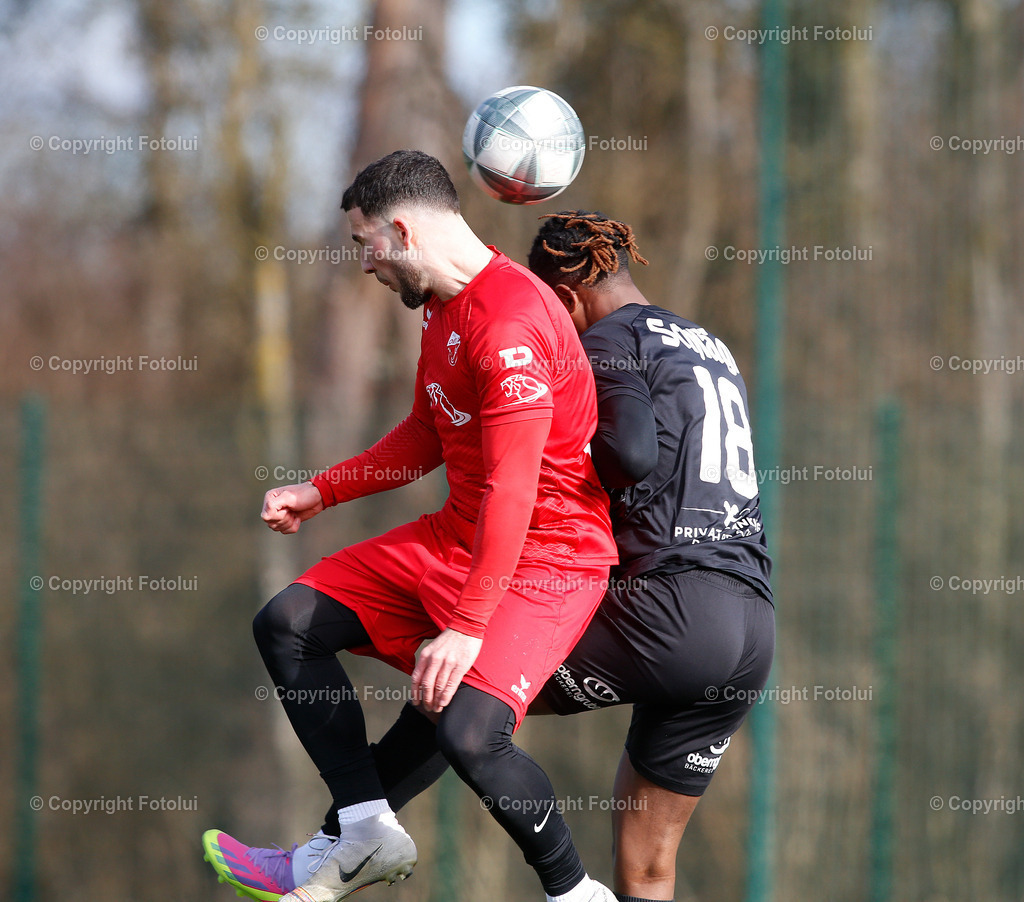 A_LUI_01022025_05 | SPORT FUSSBALL TESTSPIEL ASKOE OEDT 1B-UFC HAMA TRUCKS ROHRBACH-BERG 01.02.2025IM BILD : ALBI MUHAREMI  (OEDT1B) UND GABRIEL AWUNI (ROHRBACH) FOTO:FOTOLUI