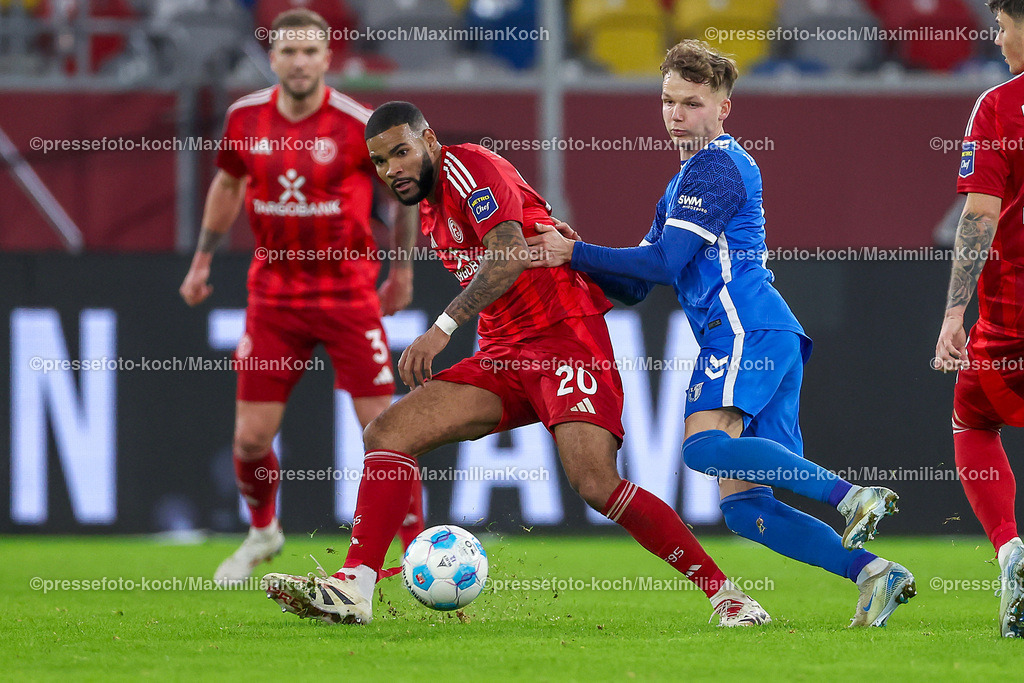Due20122401090 | 20.12.2024, Fußball, Fortuna Düsseldorf - 1. FC Magdeburg, 2. Bundesliga, Merkur Spiel-Arena, Saison 2024 2025: Jamil Siebert (Fortuna Düsseldorf #20)DFB regulations prohibit any use of photographs as image sequences and or quasi-video.
