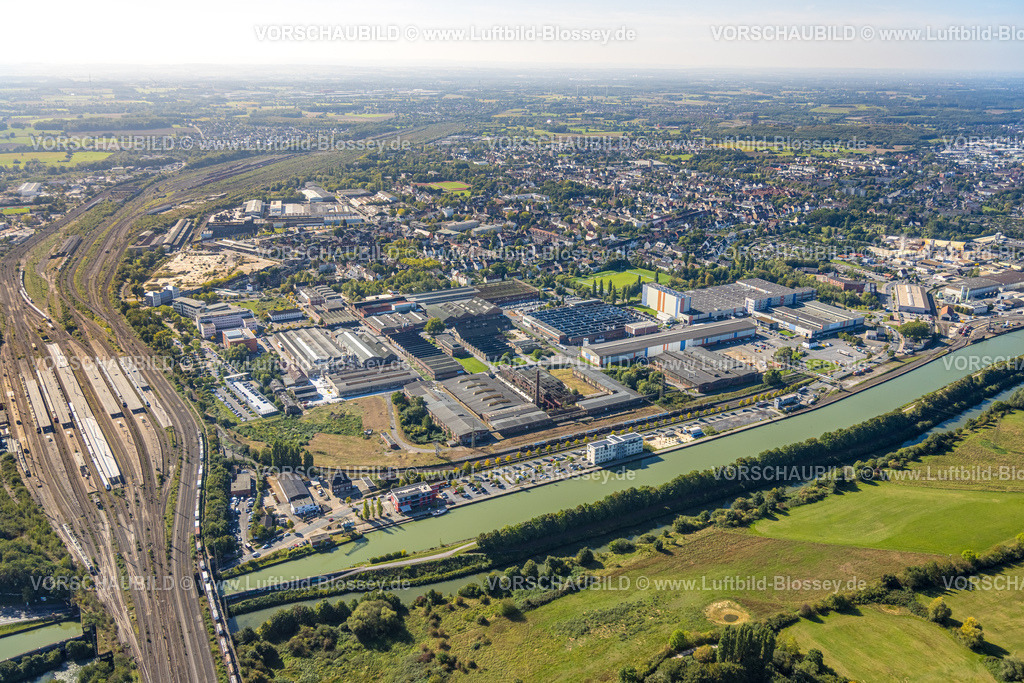 Hamm250901874 | Luftbild, Hauptbahnhof Hbf und Rangierbahnhof mit Baugebiet WDI Westfälische Drahtindustrie zwischen Wilhelmstraße und Banningstraße, Hafen mit voestalpine Böhler Welding Germany GmbH und Unionstadion, Hamm-West Wohngebiet, Datteln-Hamm-Kanal und Fluss Lippe, Stadtbezirk Heessen, Hamm, Ruhrgebiet, Nordrhein-Westfalen, Deutschland