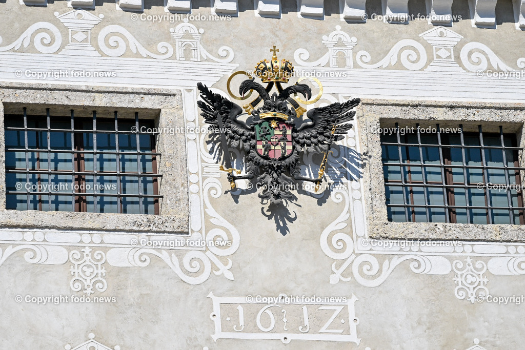 Steyr_ 21.08.2023-28 | 21.08.2023, Steyr, AUT, Steyr, im Bild Innerberger Stadel, Stadtmuseum, Wappen mit Jahreszahl 1612