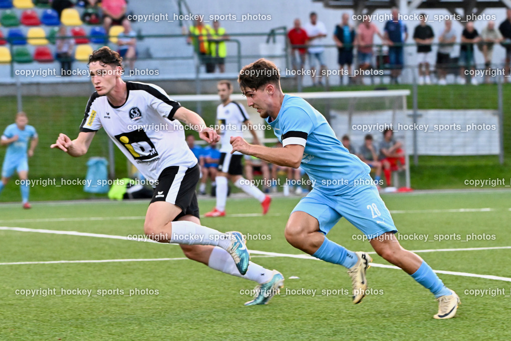 SV Spittal vs. SVG Bleiburg | #3 Killian Brandner SV Spittal, #28 Deniz Yilmaz SVG Bleiburg, SV Spittal vs. SVG Bleiburg, SV Spittal vs. SVG Bleiburg am 14.08.2024 in Spittal an der Drau (Goldeck Stadion), Austria, (Photo by Bernd Stefan)
