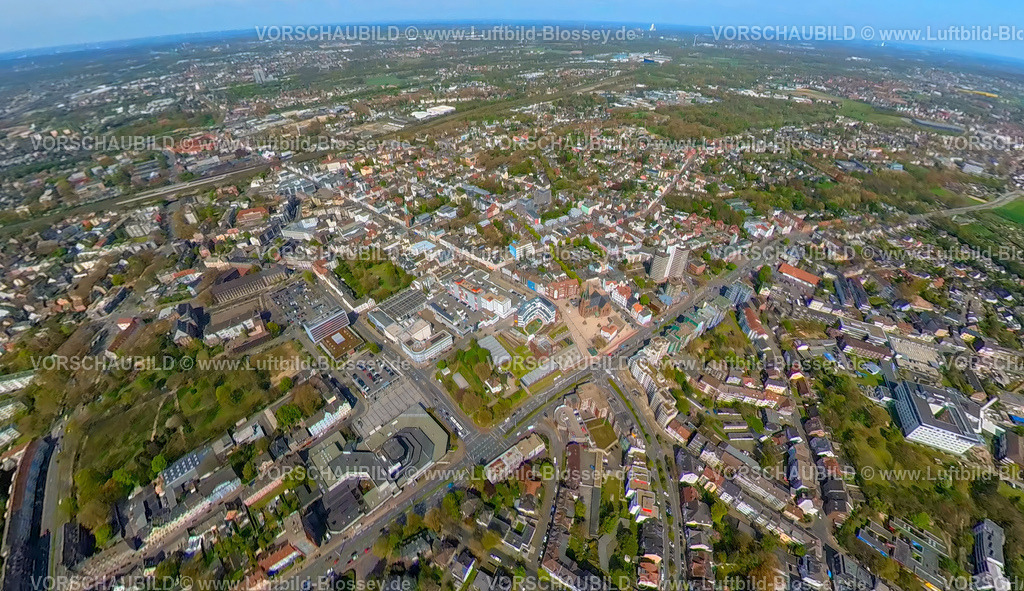 Herne230490061MitteEuropaplatz-topaz | Luftbild, Herne Mitte Bahnhofstraße mit Neubau Europaplatz, Kreuzkirche und LWL-Museum für Archäologie und Kultur, Erdkugel, Fisheye Aufnahme, Fischaugen Aufnahme, 360 Grad Aufnahme, Herne-Mitte, Herne, Ruhrgebiet, Nordrhein-Westfalen, Deutschland