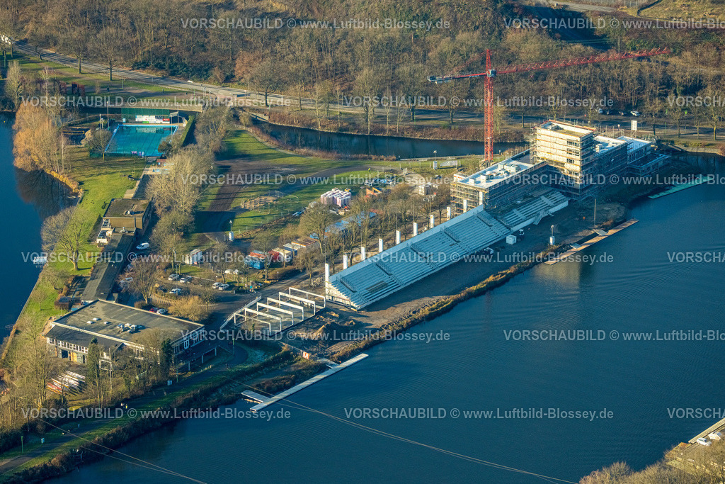 Duisburg241202084 | Luftbild, Baustelle mit Modernisierung Regattahaus und Tribüne an der Regattabahn, Freibad Duisburger Schwimmverein 1898 e.V., Neudorf, Duisburg, Ruhrgebiet, Nordrhein-Westfalen, Deutschland