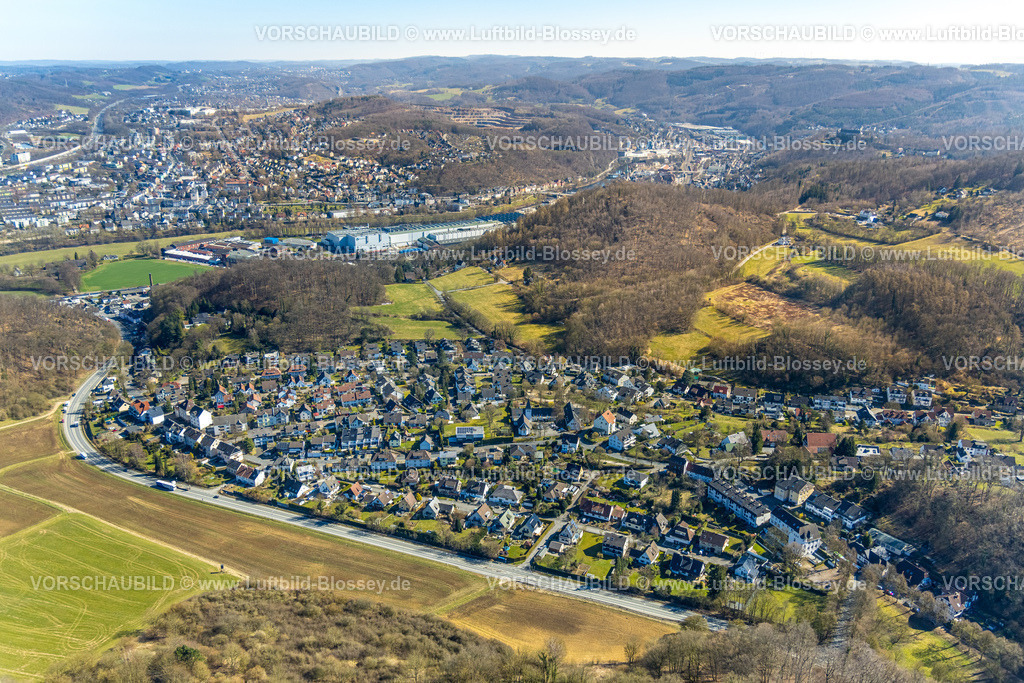 Hagen250303922 | Luftbild, Wohngebiet Ortsansicht Ortsteil Holthausen, Hügellandschaft und Waldgebiet, Hohenlimburg, Hagen, Ruhrgebiet, Nordrhein-Westfalen, Deutschland