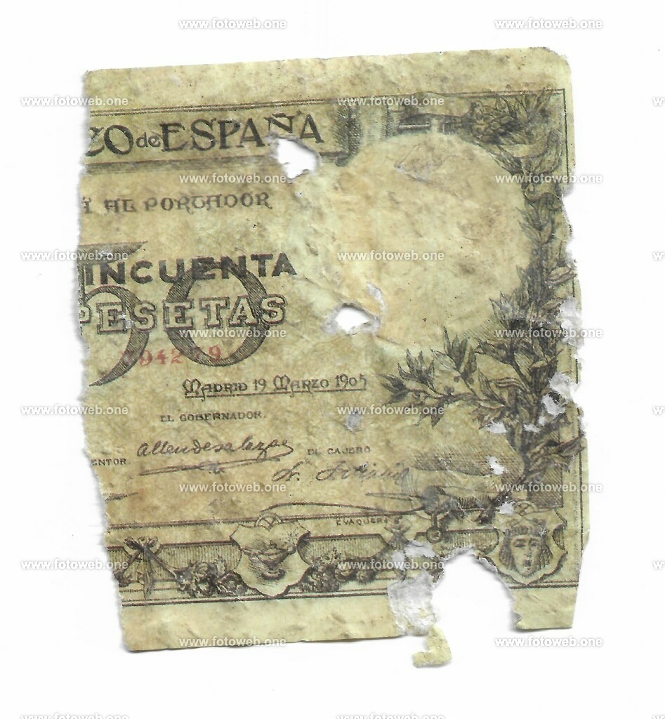 50 Pesetas 1905 | Alter Pesetas schein von 1905 auf der strasse gefunden. - Realisiert mit Pictrs.com