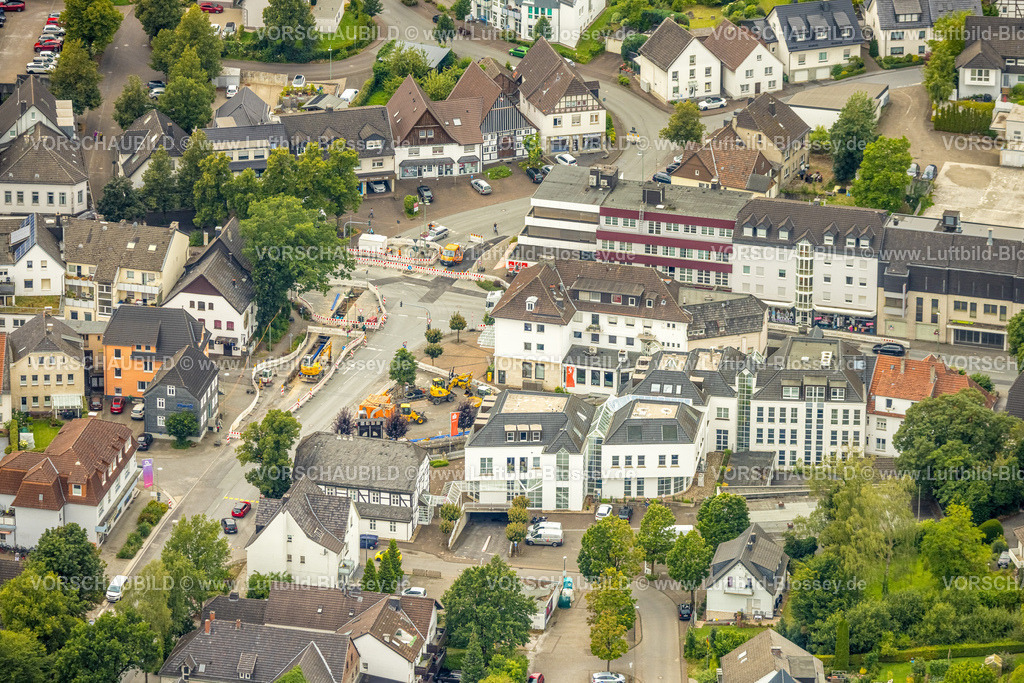 Warstein240713166 | Luftbild, Straßen-Bauarbeiten an der Rangestraße Ecke Hauptstraße Bundesstraße B55, Warstein, Sauerland, Nordrhein-Westfalen, Deutschland
