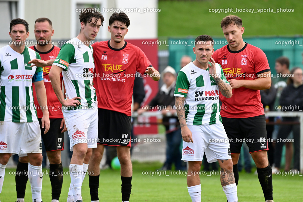SV Falle Maria Gail vs. SV Feldkirchen | #26 Andreas Tiffner SV Feldkirchen, #23 Klemen Velic SV Falle Maria Gail, #17 Samuel Müllmann SV Feldkirchen, #5 Daris Omanovic SV Falle Maria Gail, #19 Dominik Mak SV Feldkirchen, #96 Raimund Valtiner SV Falle Maria Gail, SV Falle Maria Gail vs. SV Feldkirchen, SV Falle Maria Gail vs. SV Feldkirchen am 14.09.2025 in Villach (Sportplatz Maria gail), Austria, (Photo by Bernd Stefan)
