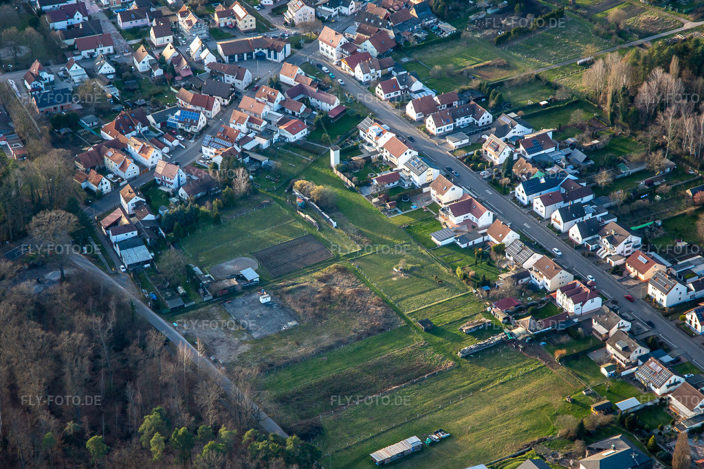Luftbild: In den Boschgärten im Ortsteil Schaidt in Wörth im Bundesland Rheinland-Pfalz in Deutschland. Foto: IMG_136058.jpg vom 21.02.2023 durch Werner Riehm/FLY-FOTO.de