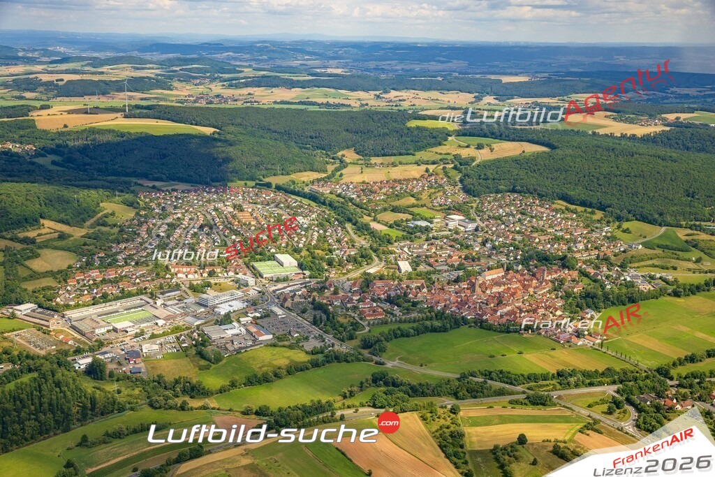 Luftaufnahme von  Ebern - Die Luftaufnahme wurde 2025 vom UL-Flugzeug heraus erstellt ( keine Drohne ) - Hochauflösende Luftaufnahme - für professionelle Ausdrucke geeignet. Die Geschenkidee !Mit Lizenz und Bildrechte bestellbar