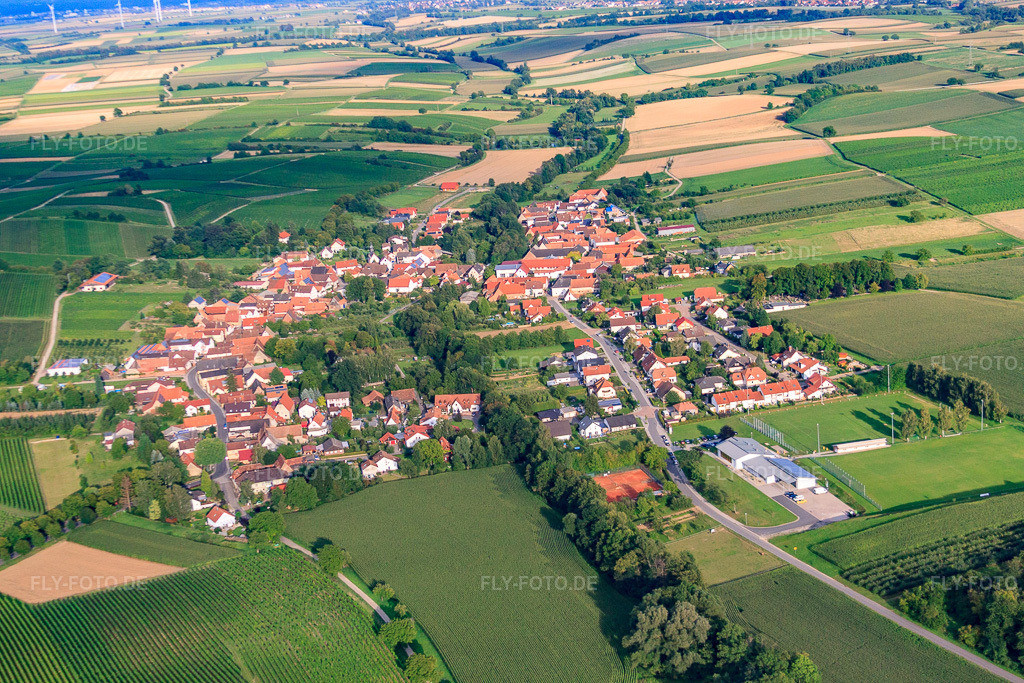 Luftbild: Dorfansicht von Nordwesten in Dierbach im Bundesland Rheinland-Pfalz in Deutschland. Foto: IMG_44220.jpg vom 17.08.2011 durch Werner Riehm/FLY-FOTO.de