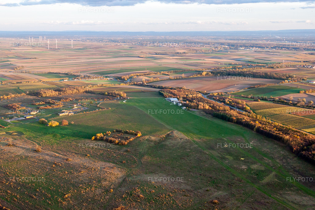 Luftbild: Segelflug- Gelände auf dem Flugplatz der DJK / Aeroclub Landau-Ebenberg in Landau in der Pfalz im Bundesland Rheinland-Pfalz in Deutschland. Foto: IMG_60822.jpg vom 09.11.2013 durch Werner Riehm/FLY-FOTO.de