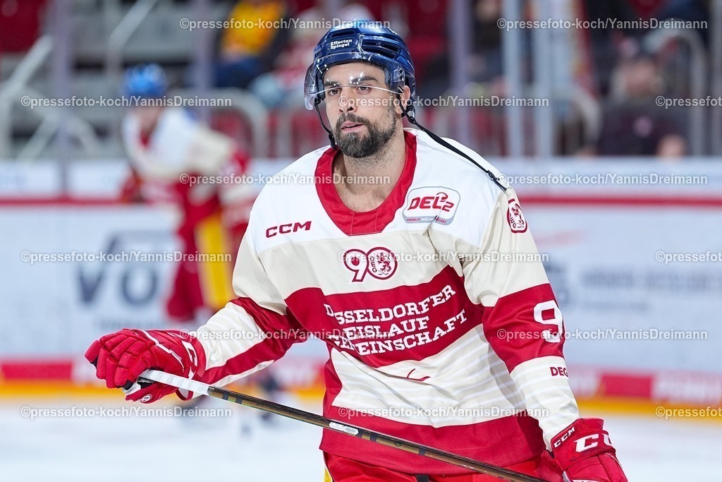 xYDR12102501040 | 12.10.2025, xydrx, Eishockey, DEL2, Düsseldorfer EG - Eispiraten Crimmitschau, PSD Bank Dome Düsseldorf: Lucas Lessio (Düsseldorfer EG #9)