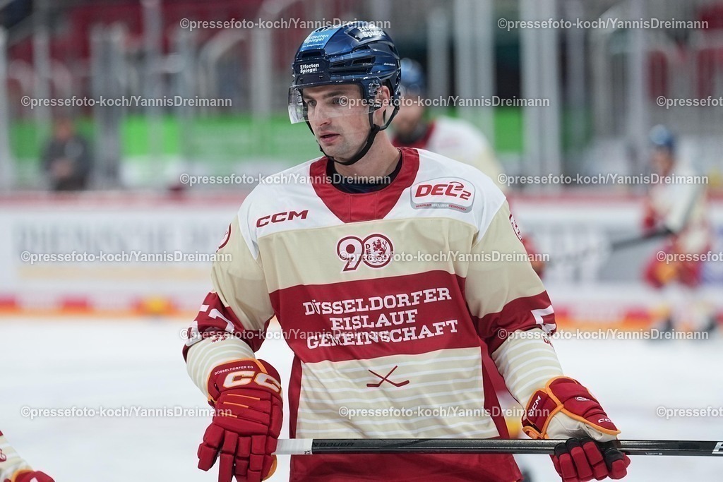 xydr03102501225 | 03.10.2025, xydrx, Eishockey, DEL2, Düsseldorfer EG - EC Kassel Huskies, PSD Bank Dome Düsseldorf: Reed Stark (Düsseldorfer EG #53)