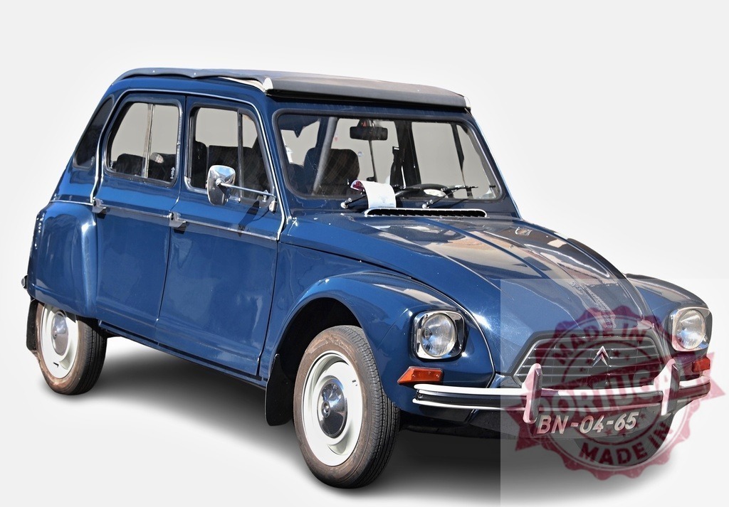 Citroën Dyane 6 showcasing its vintage charm in a studio setting | Classic Citroën Dyane 6 posing in a pristine studio environment, highlighting its timeless design and iconic features - Realized with Pictrs.com