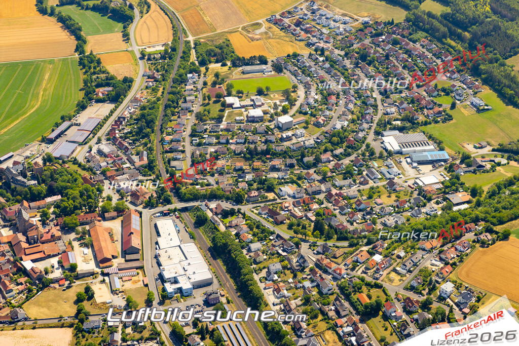 Das Luftbild zeigt :  Thüngen - Die Luftaufnahme wurde 2023 vom UL-Flugzeug aus erstellt ( keine Drohne ) - Hochauflösende Luftaufnahme - Für grossformatige Ausdrucke geeignet. Die Geschenkidee !Mit Lizenz und Bildrechte bestellbar