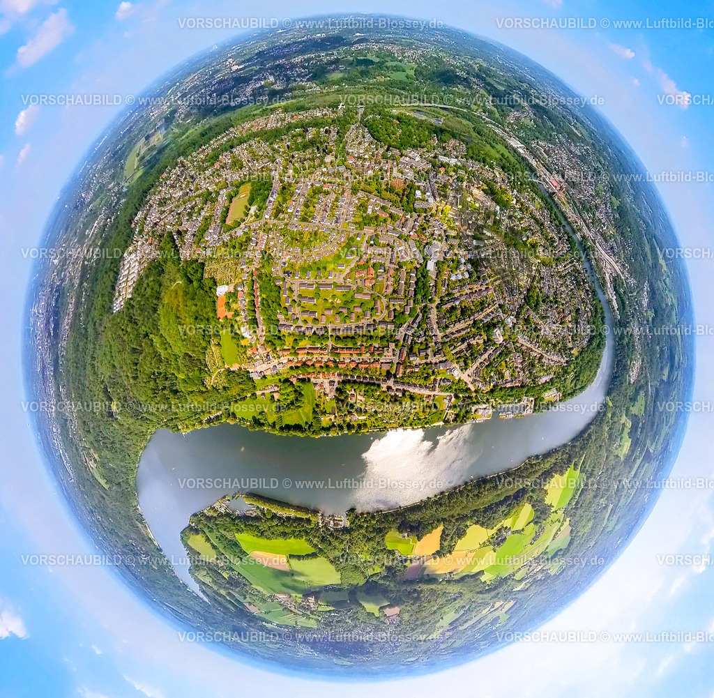 Essen230520101BaldeneyseeHeidhausen | Luftbild, Baldeneysee, Ruhrstausee, Heisingen Ansicht, Haus Scheppen, Erdkugel, Fisheye Aufnahme, Fischaugen Aufnahme, 360 Grad Aufnahme, Heisingen, Essen, Ruhrgebiet, Nordrhein-Westfalen, Deutschland