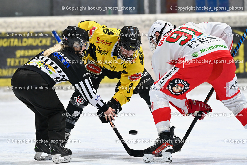 EC Spittal Hornets vs. ESV Ferlach 16.12.2023 | Klemm Anja Referee, #9 Essmann Kevin, #91 Brenter Manuel